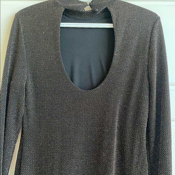 Rachel Zoe gold and black sparkle mini dress with peep hole back - Picture 3 of 7